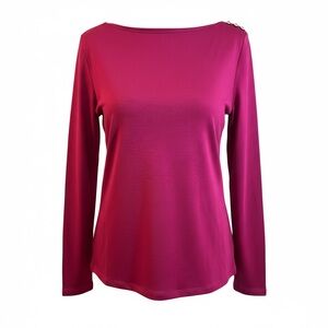 Talbots Medium Petite Long Sleeve Knit Top Berry Magenta Boat Neck